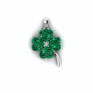 14k 4-leaf clover pendant with Chatham Heart Emeralds