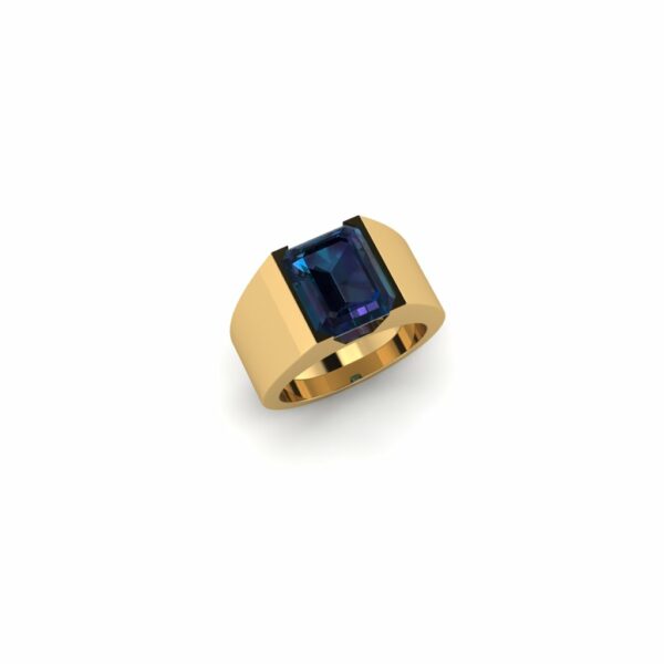 Men's 18k yellow gold ring with 12x10mm emerald cut Chatham alexandrite