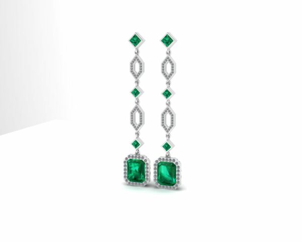 Custom Chatham lab-grown emerald and diamond dangle earrings