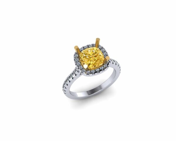 14k gold Chatham yellow sapphire ring with lab-grown diamond halo