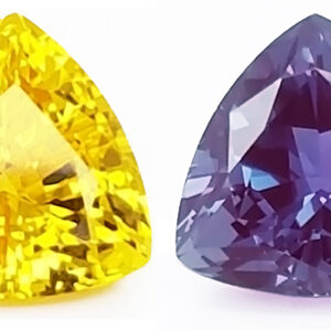 Chatham 10x10mm trillion alexandrite and yellow sapphire