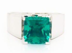 Chatham princess cut emerald solitaire ring