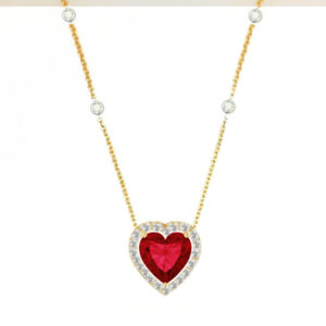 Chatham Ruby Heart Necklace with Diamond Halo