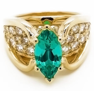 Chatham marquise emerald and diamond pinky ring