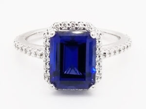 Custom Chatham Blue Sapphire Engagement Ring