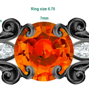 Custom black Shakudo ring with spessartite and diamonds