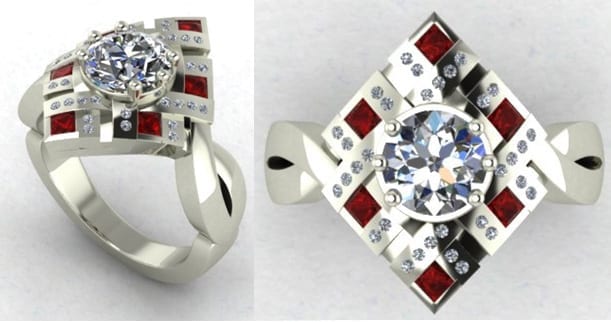 Art Deco Diamond and Ruby Engagement Ring