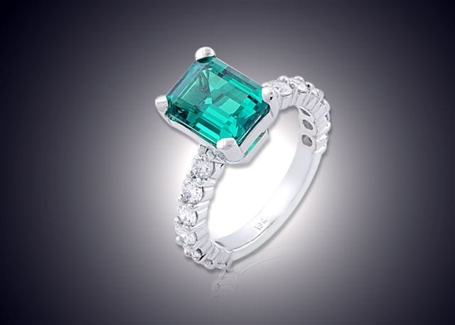 Emerald Cut Emerald And Diamond Engagement Ring