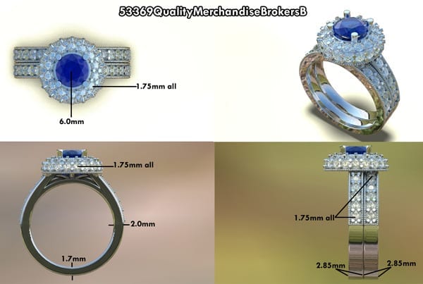 Blue Sapphire & Diamond Halo Engagement Ring